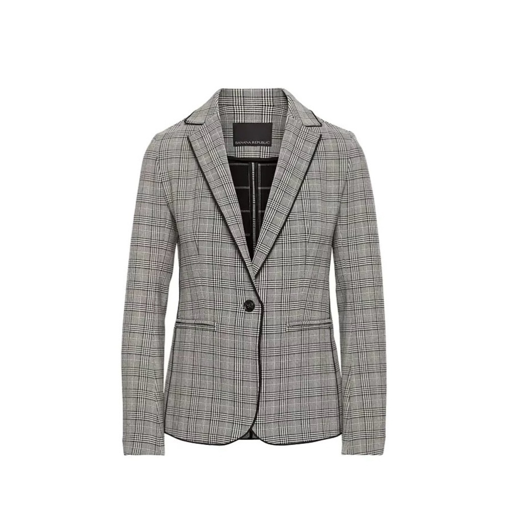 NWOT Banana Republic Plaid Black and White Lined Jacket with Black Trim size 4